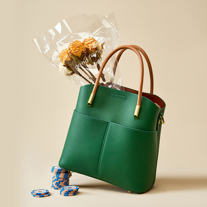 Women's Niche Genuine Leather Western Style High-grade Bucket Bags