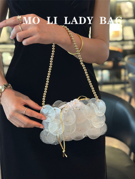 Seaside Holiday Shell Hand-woven Pearl Banquet Mobile Dinner Bag