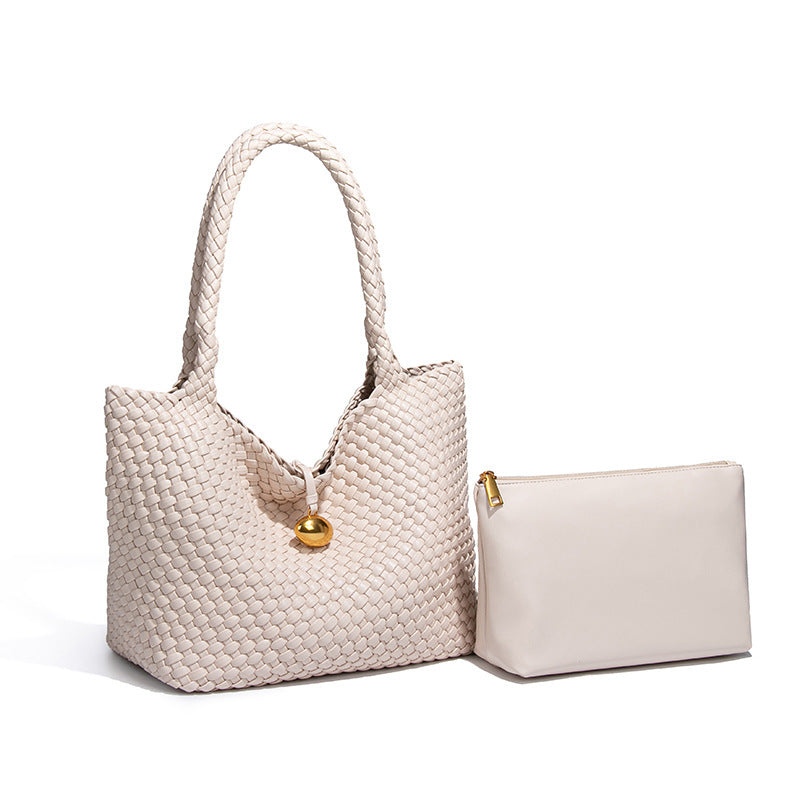 Women's Retro Golden Balls Hand-woven Large Capacity Textured Tote Bag