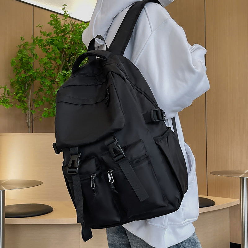 Trendy Cool Pure Black Large Capacity Junior High Male Backpacks