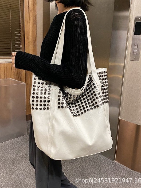 Women's Thick Rivet Large Capacity Shopping Portable Underarm Motorcycle Women's Shoulder Bag