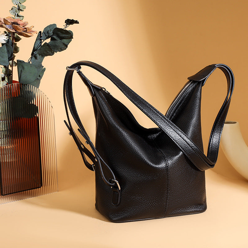 Women's Genuine Leather High-grade First Layer Cattlehide Fashion Bucket Bags