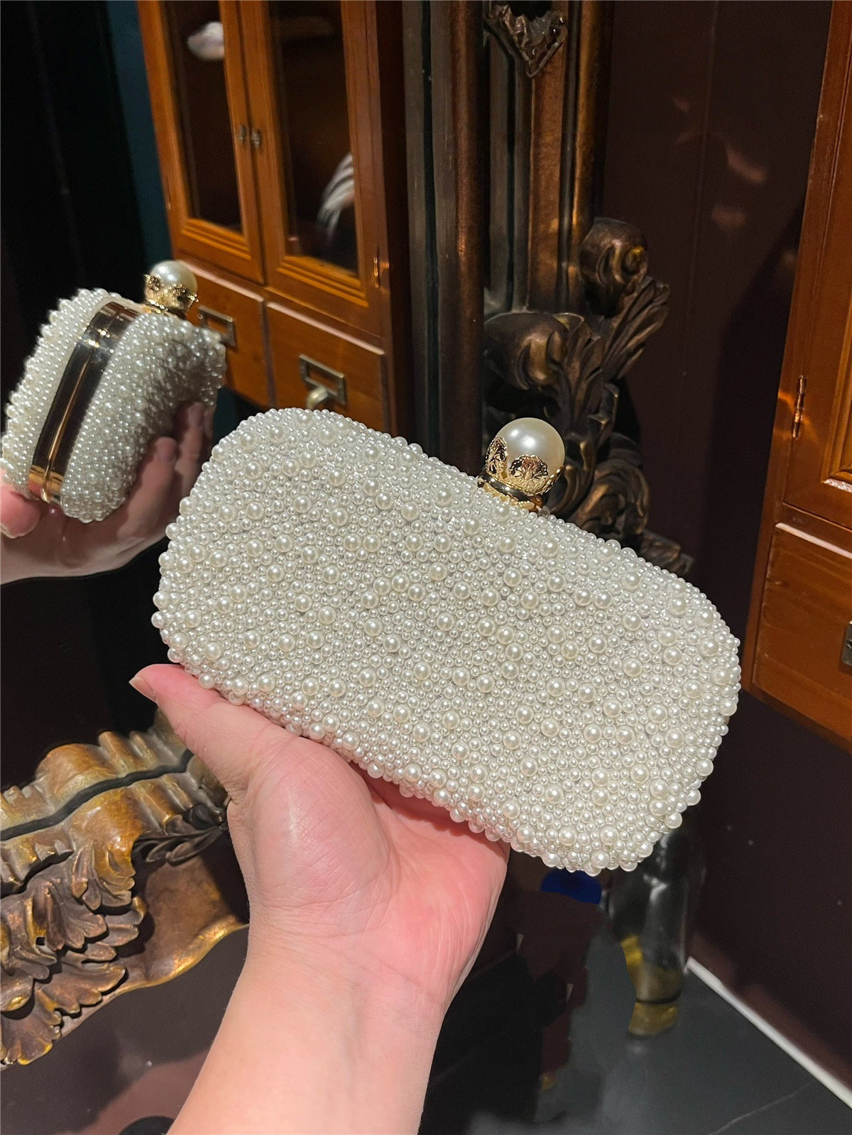 Women's Party Banquet Pearl Ball Beads Clutch Beaded Dinner Bag
