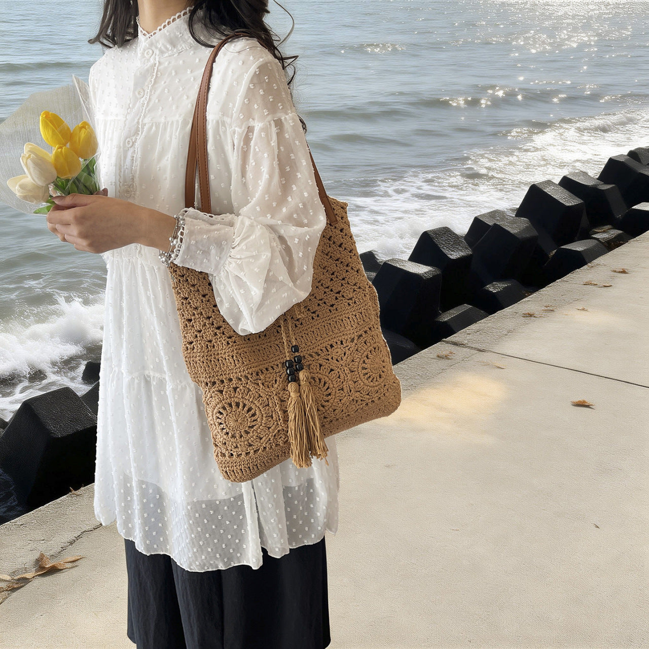 Women's Korean Style Straw Fashion Woven Vacation Shoulder Bags