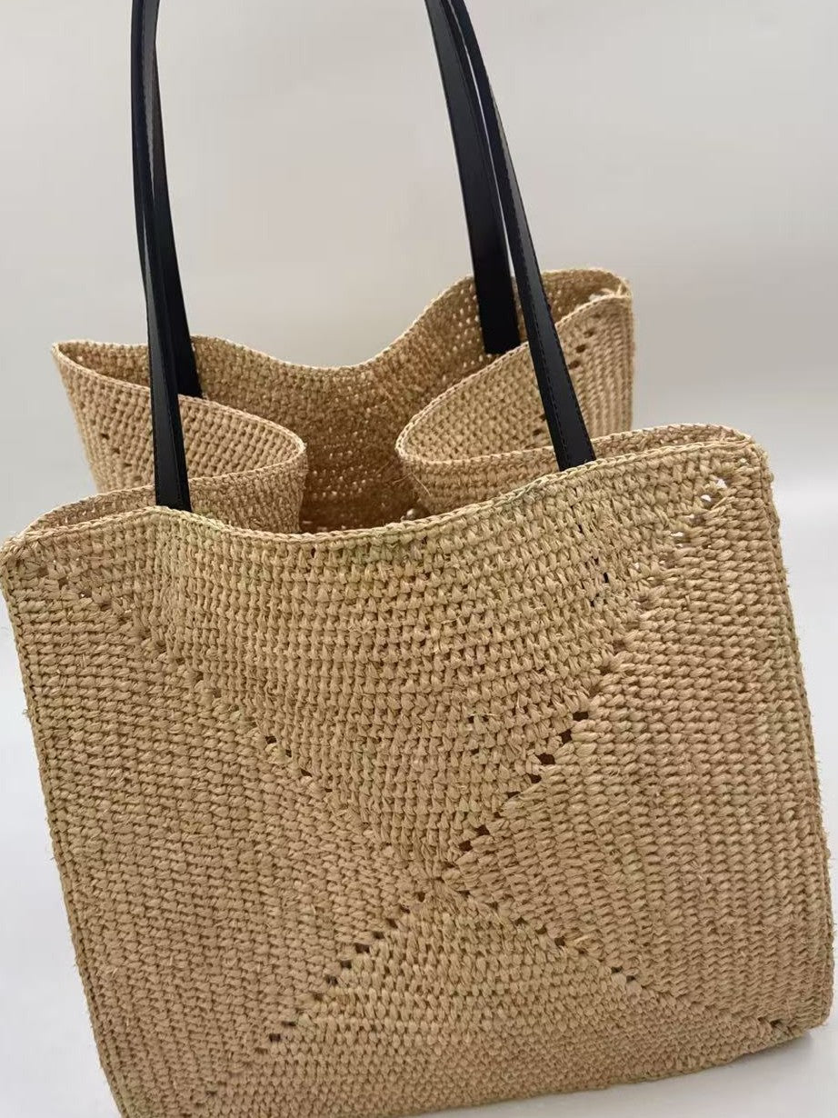 Women's Hand Crocheting Raffia Woven Large Capacity Shoulder Bags