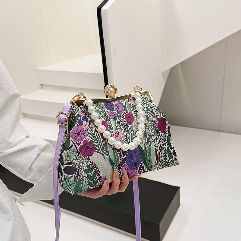 Women's Super Popular Pearl Contrast Color Flower Shell Women's Shoulder Bag