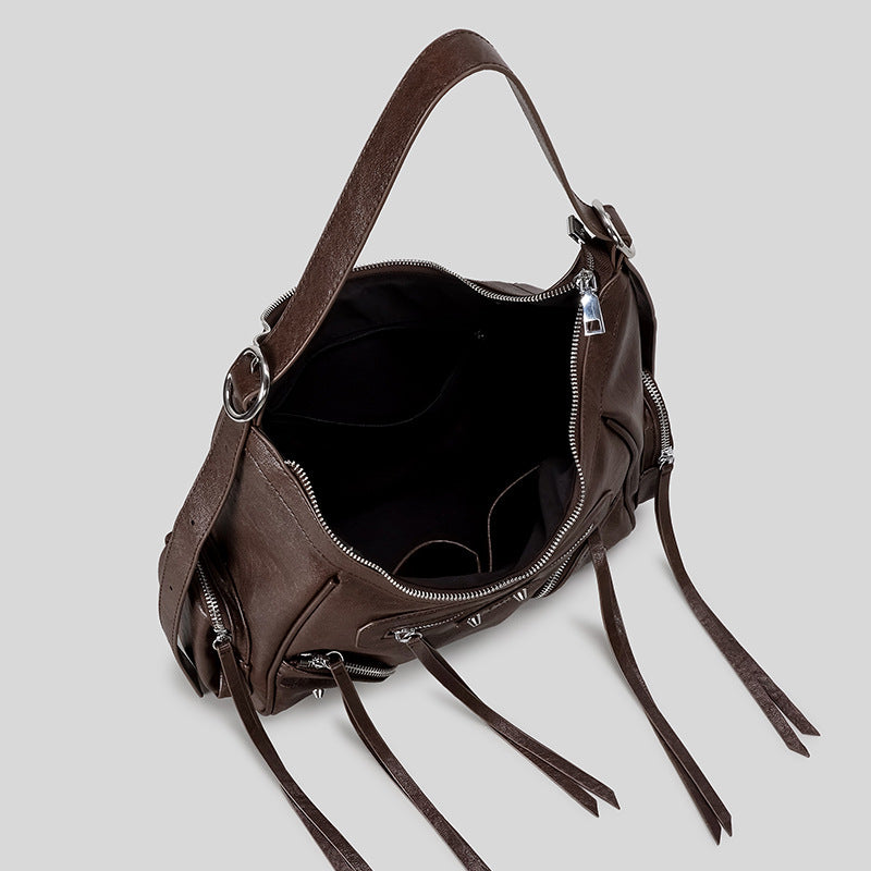 Women's Retro Rivet Tassel Motorcycle Hot Underarm Women's Shoulder Bag