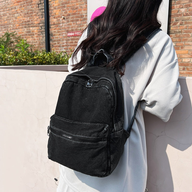 Style Washed Denim Canvas Female High Idle College Student Schoolbag