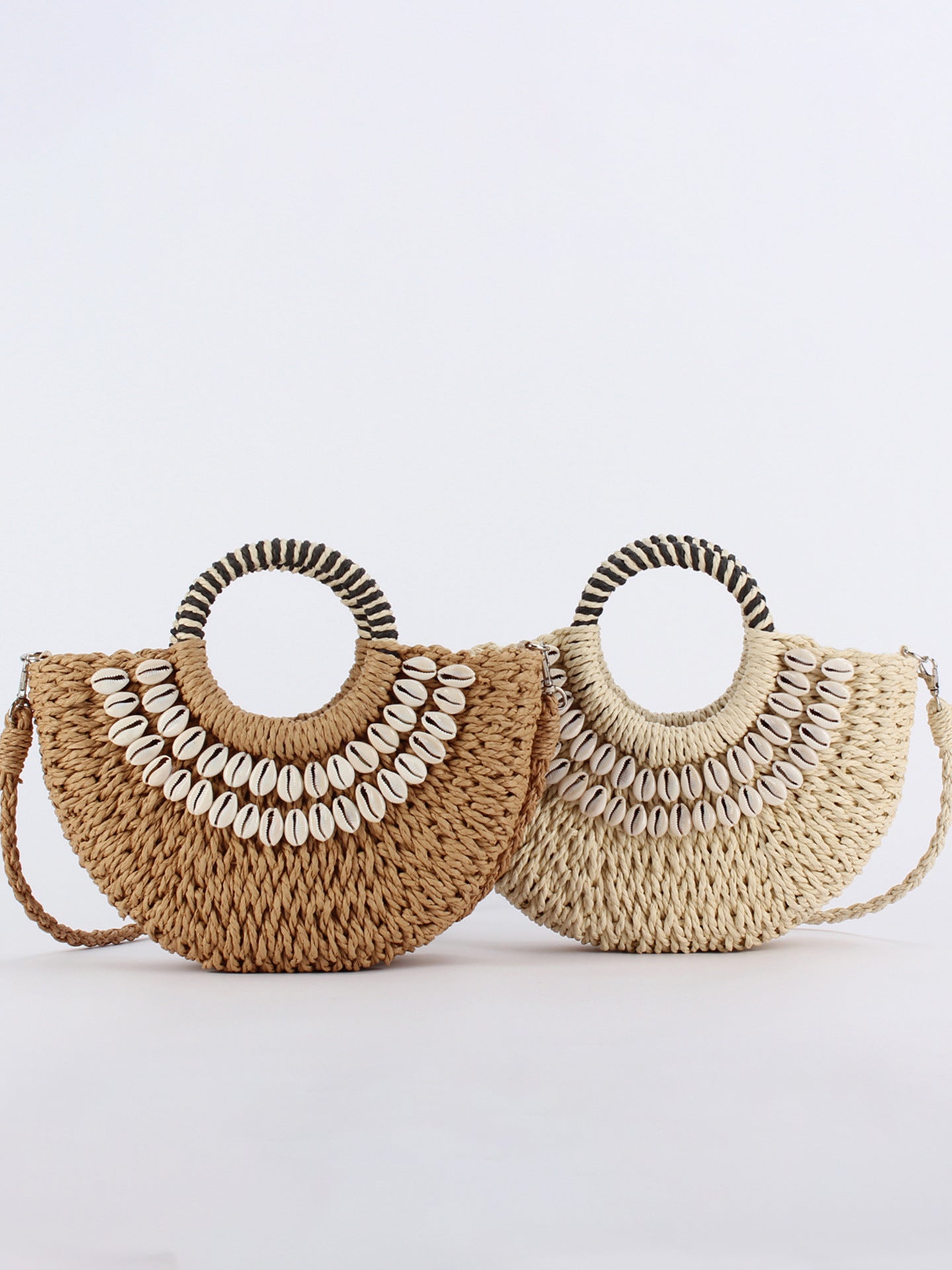 Women's Style Semicircle Hand Carrying Straw Sewing Natural Women's Messenger Bag