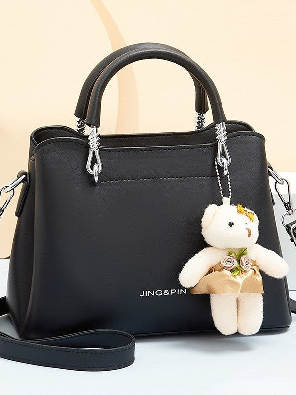Women's Fashion Large Capacity Leather Bear Pendant Women's Handbag