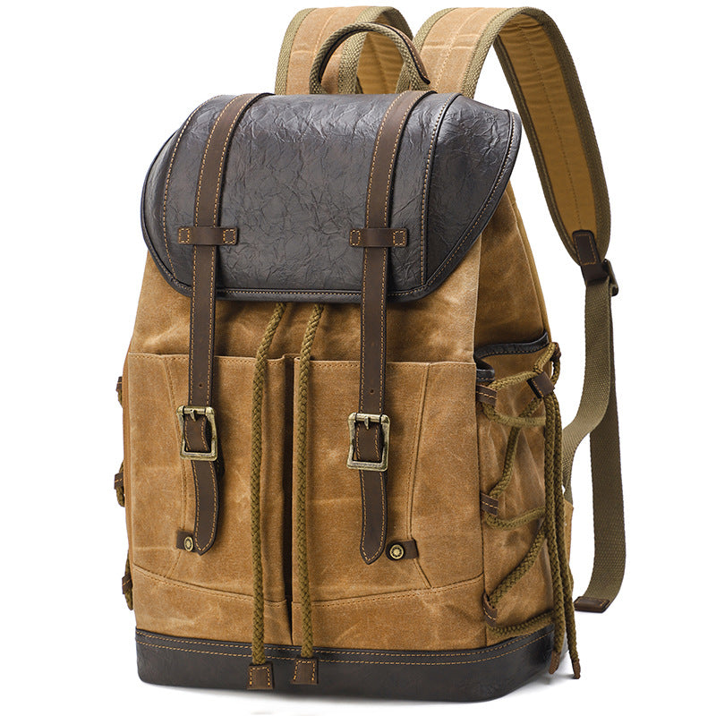 Men's Canvas Oil Wax Waterproof Computer Retro Leisure Backpack