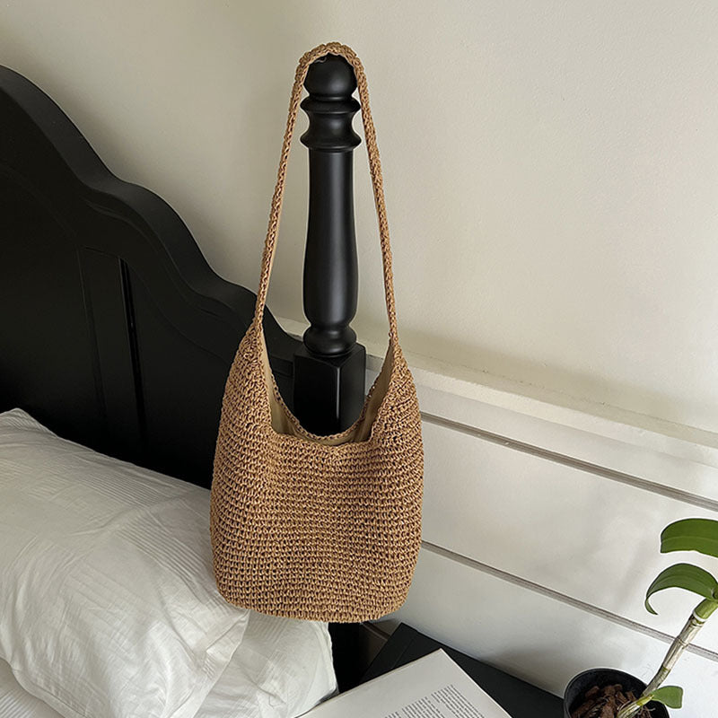 Women's Fashion Korean Style Straw Woven Vacation Beach Solid Women's Shoulder Bag