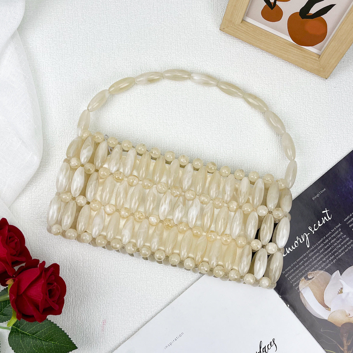 Women's Imitation Pearl Beaded Woven Summer Retro Women's Handbag