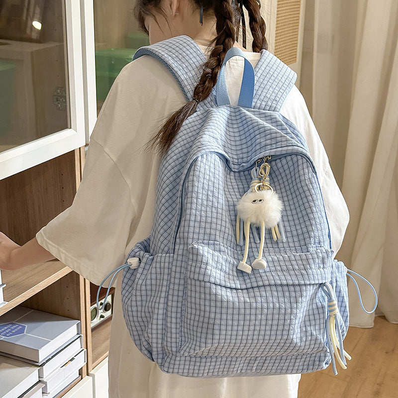 Women's Korean Simple Plaid Large Capacity For Backpacks