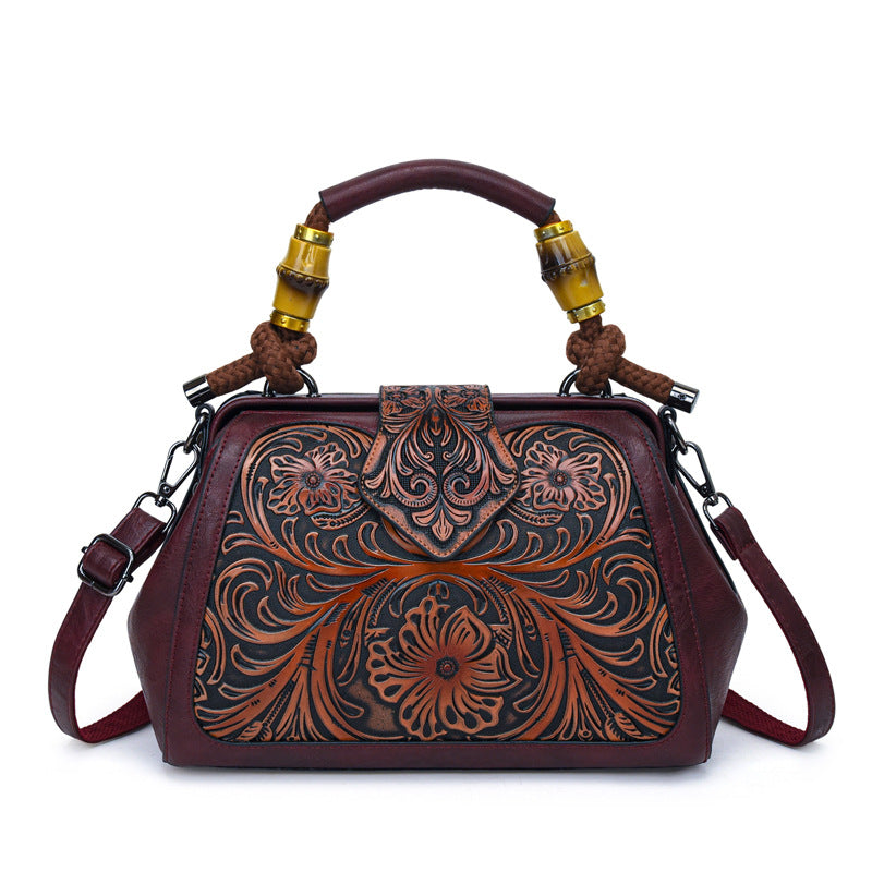 Women's Retro Contrast Color Wooden National Fashion Handle