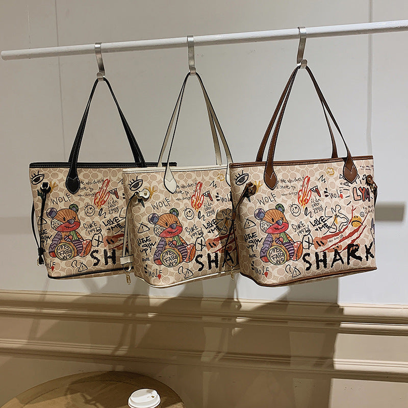Women's Korean Style Niche Iti Printing Large Capacity Big Bags