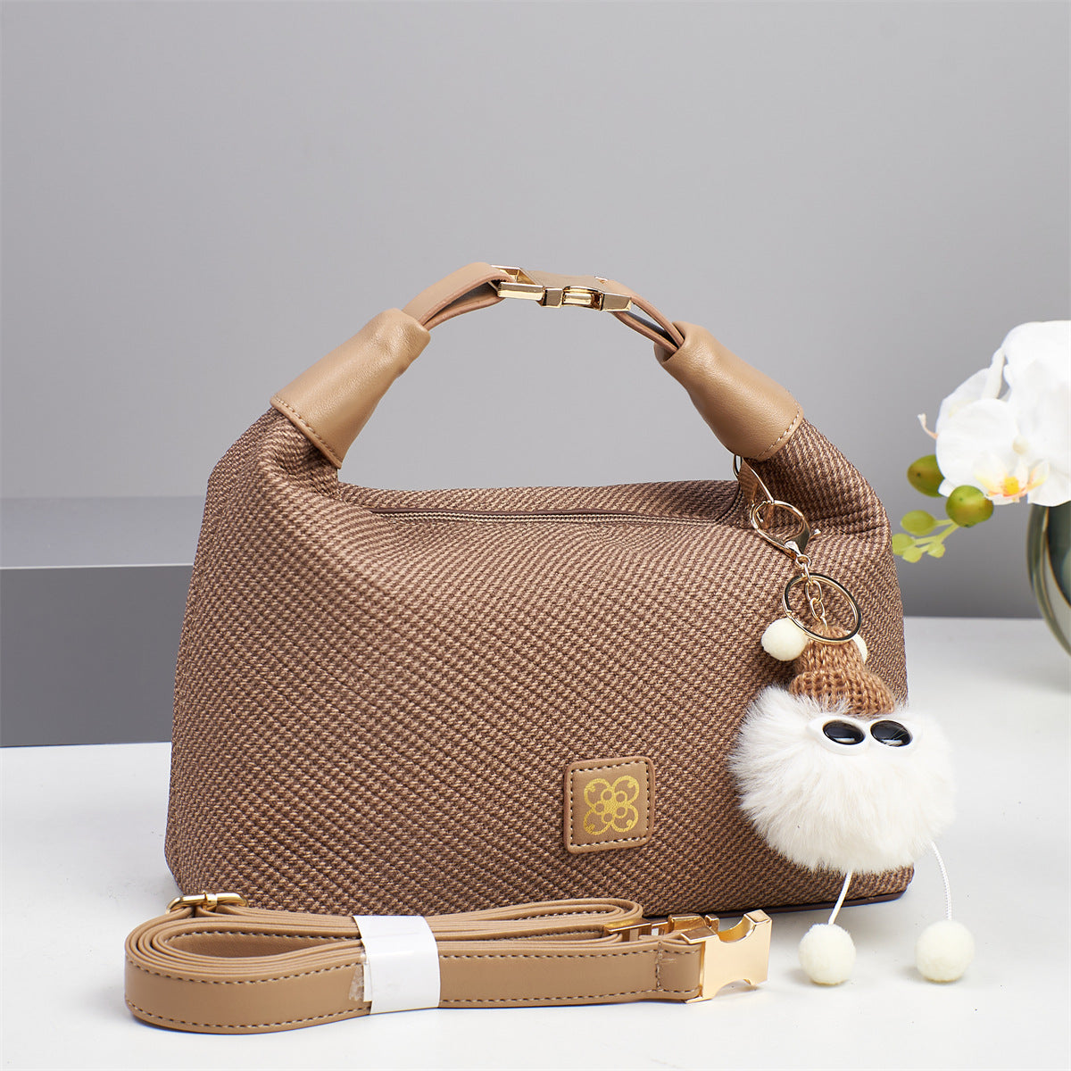 Women's Cute Hang Decorations Solid Color Textured Women's Handbag