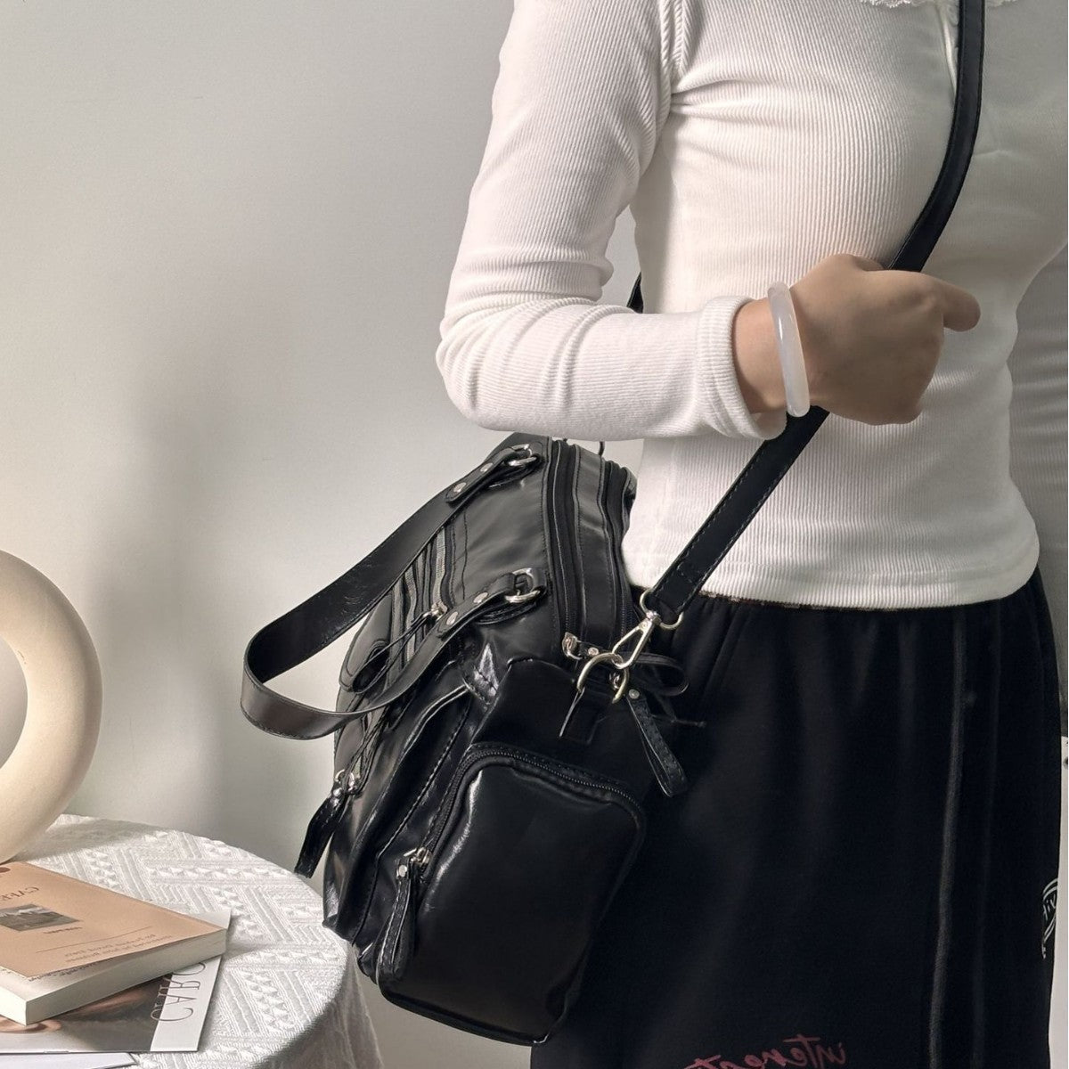 Crow Fashion Soft Leather Pocket Large Bags