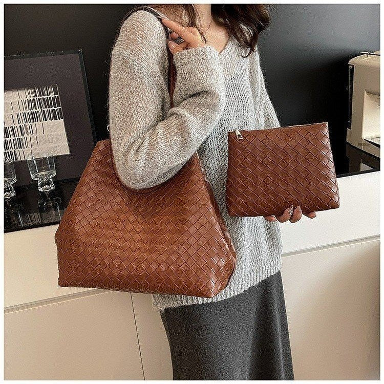 Fashion Portable Vegetable Basket Large Capacity Urban Simple Woven Pattern Bags