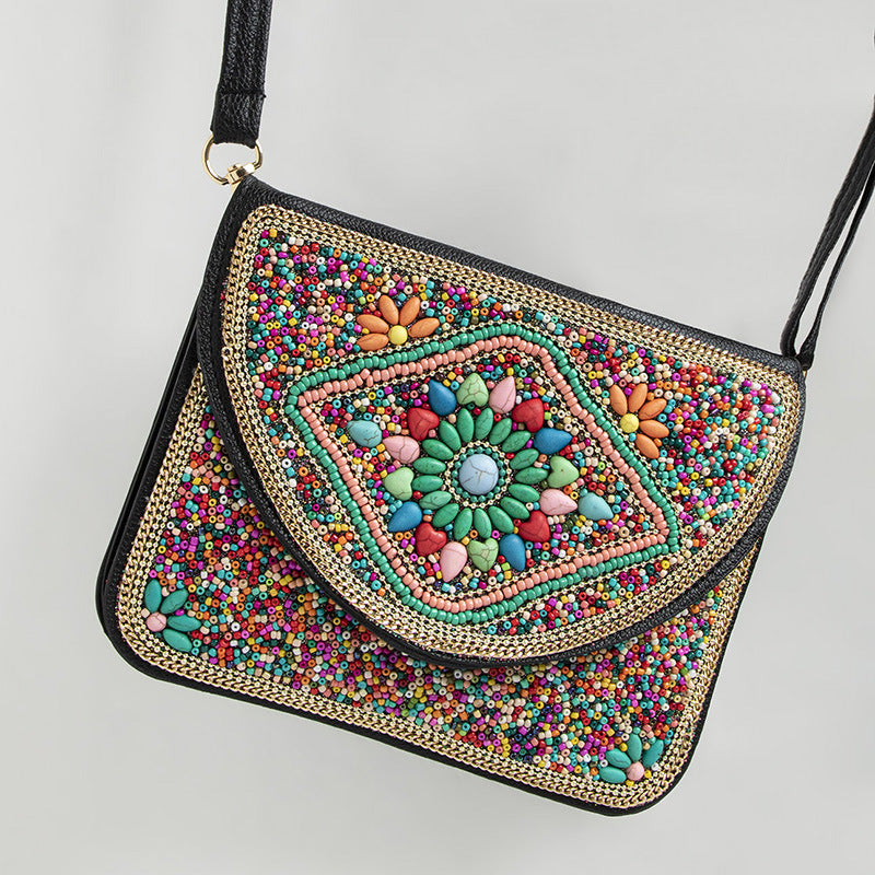 Women's Bohemian Style Bead Ethnic Shell Flower Trip Small Square Bag