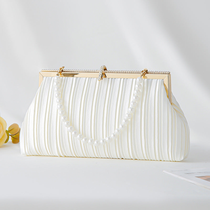 Fashion Pleated Clutch Elegant Pearl Dress Bags