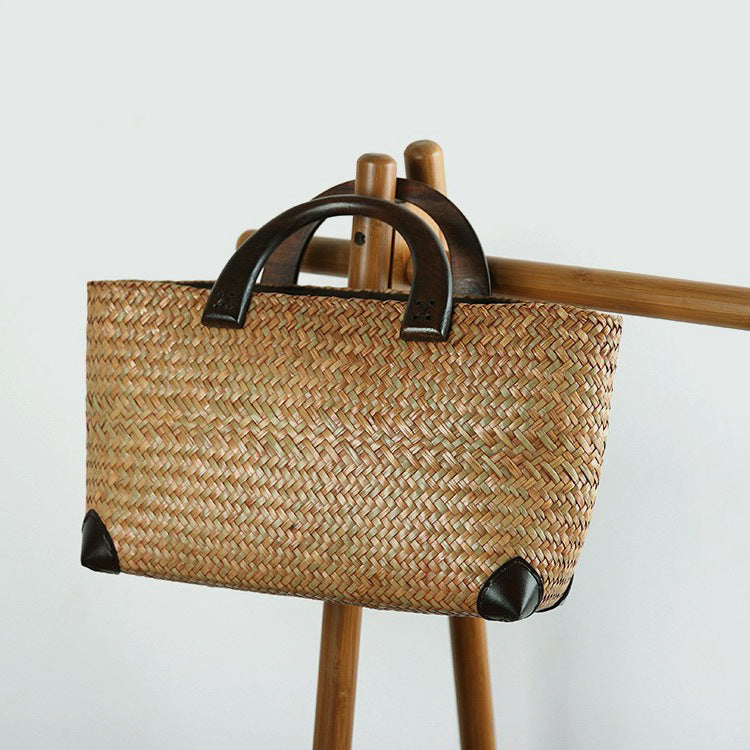 Woven Artistic National Style Beach Wooden Rattan Women's Handbag