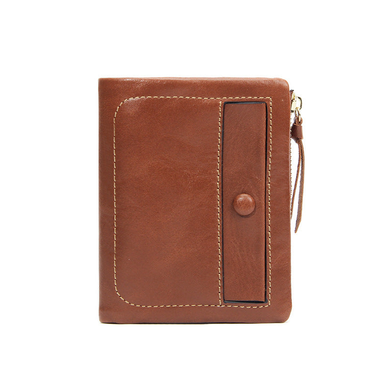 Short First Layer Oil Wax Cowhide Retro Multiple Slots Card Holder