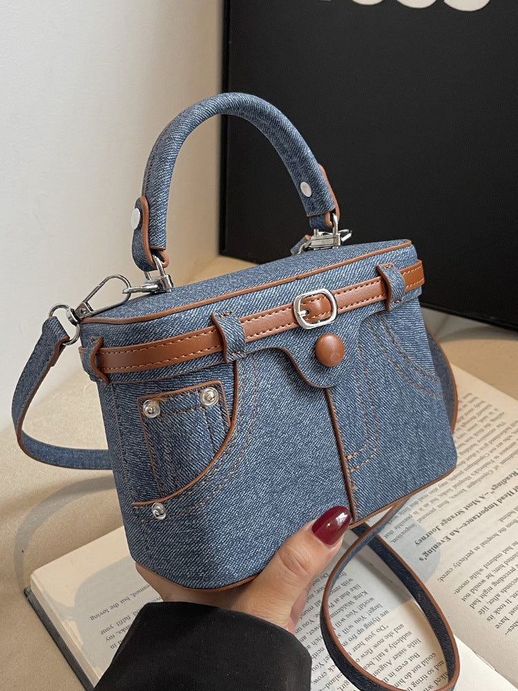 Women's Korean Fashion Denim Texture Hand Carrying Box Women's Messenger Bag