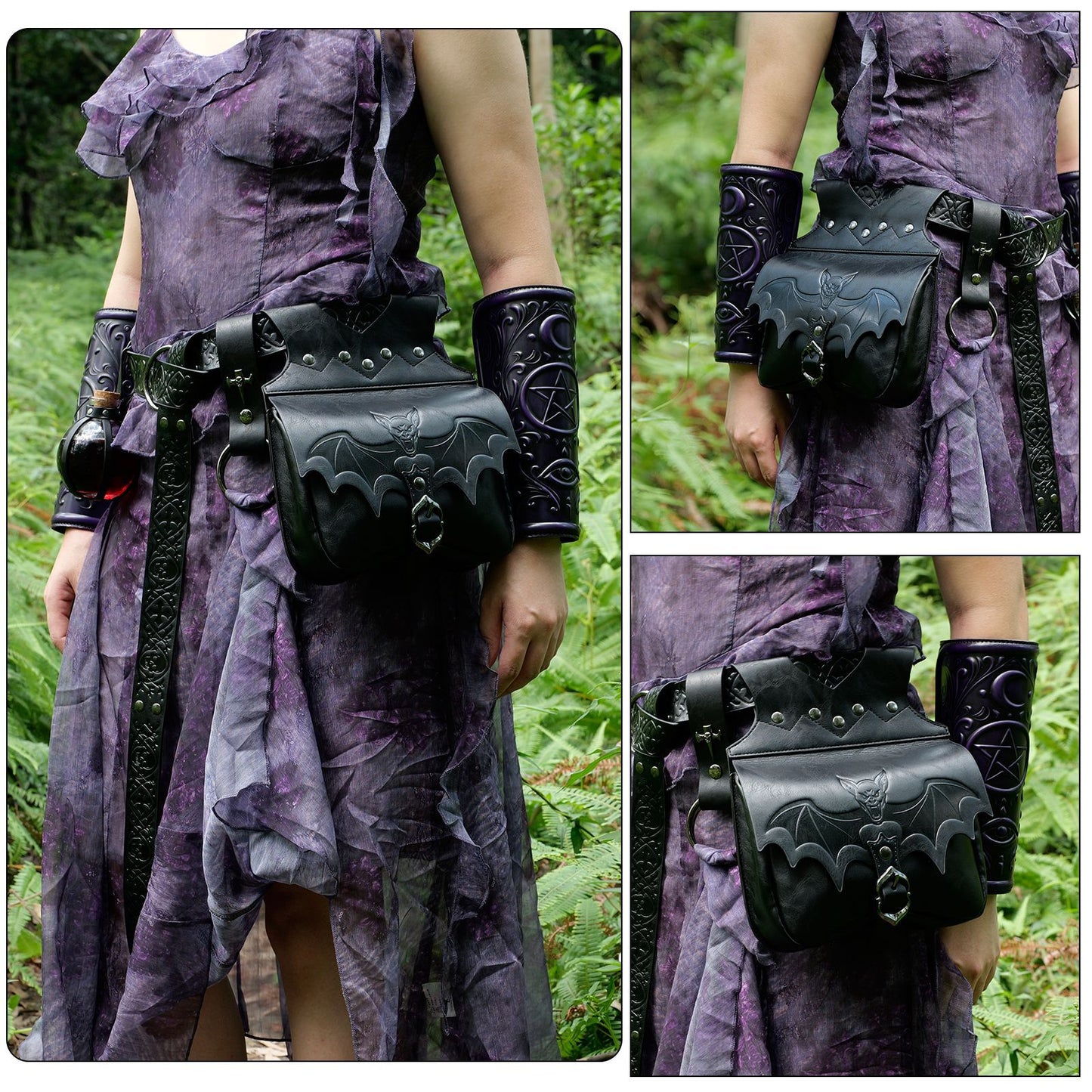 Women's & Men's Dark Bat Vintage Leather Festival Props Women's Chest Bag, Fanny Pack