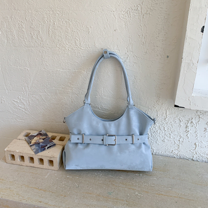 Spring High-grade Light Blue Locomotive Style Korean Exquisite Fashion Women's Shoulder Bag