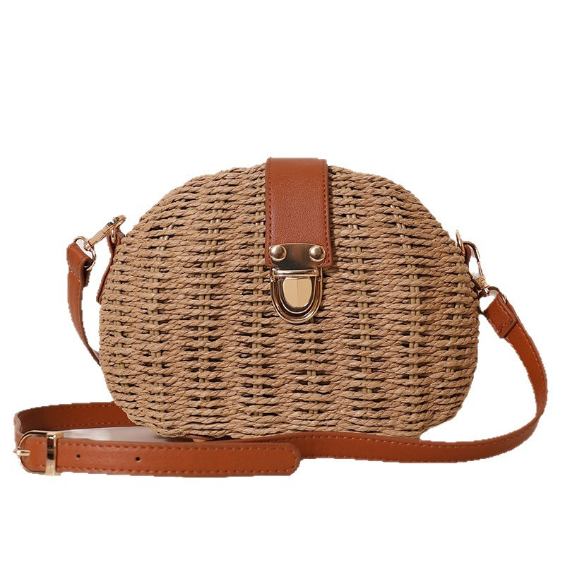 Straw Single Solid Color Woven Rattan Weave Seaside Vacation Women's Messenger Bag