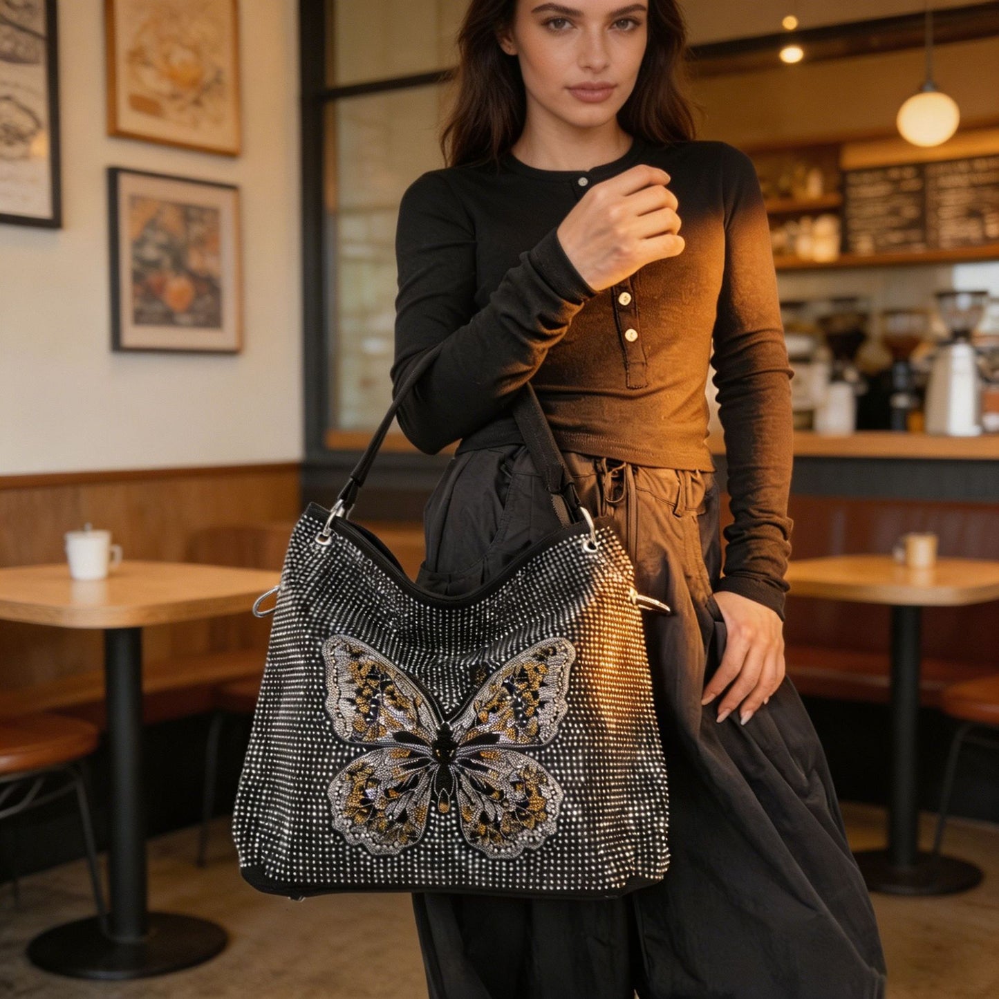 Women's Elegant Graceful Shiny Butterfly Large Capacity Light Handbags