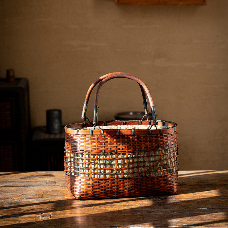 Bamboo Woven Antique Style Basket Han Chinese Clothing Tea Set Bags