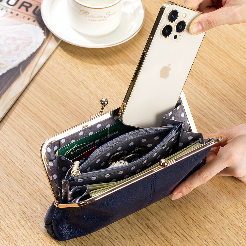Women's Leather Long Retro Soft Oil Wax Storage Women's Clutch