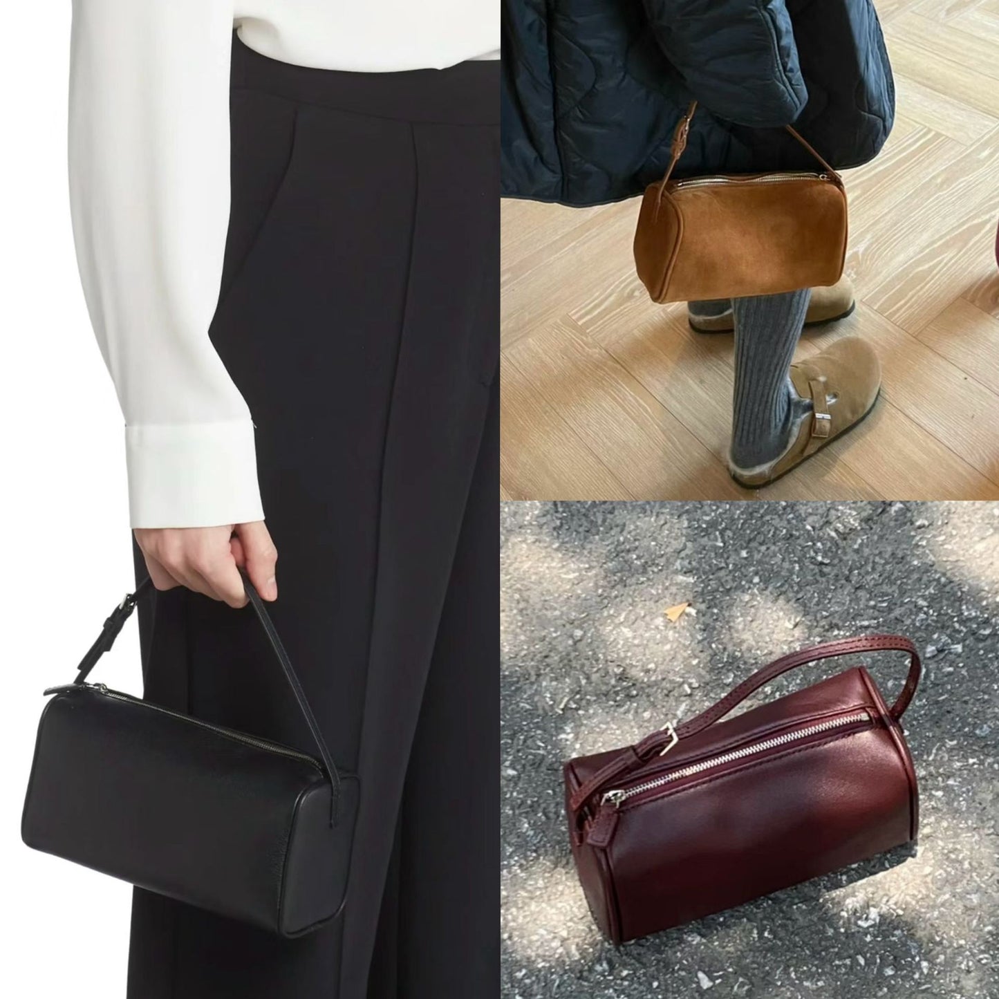 Style Niche Cattle Leather Pen Mini Simple Round Genuine Pencil Women's Shoulder Bag