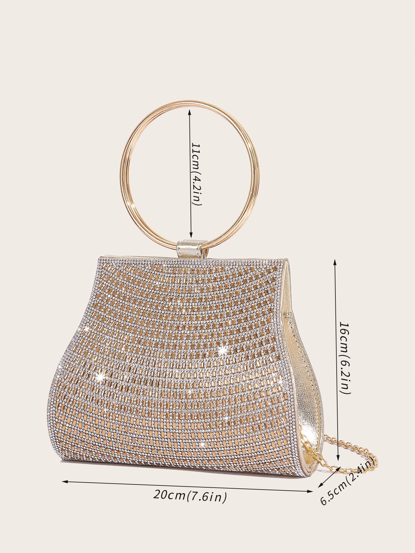 Women's Crystal Chain Magnetic Snap Golden Trendy Dinner Bag