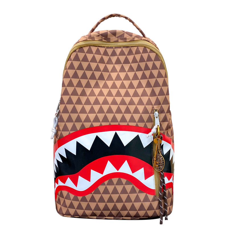 Shark Cartoon Image Printed Checks Early Backpacks