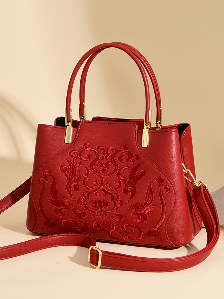 Chinese Style Embroidery Wedding Festive Red Bridal Fashion Mother-in-law Large Handbags