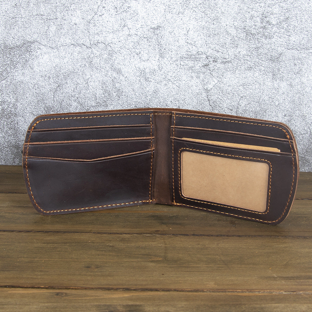 Men's Craft Leather American Gold Clip Horizontal Top Layer Cowhide Crazy Men's Wallet