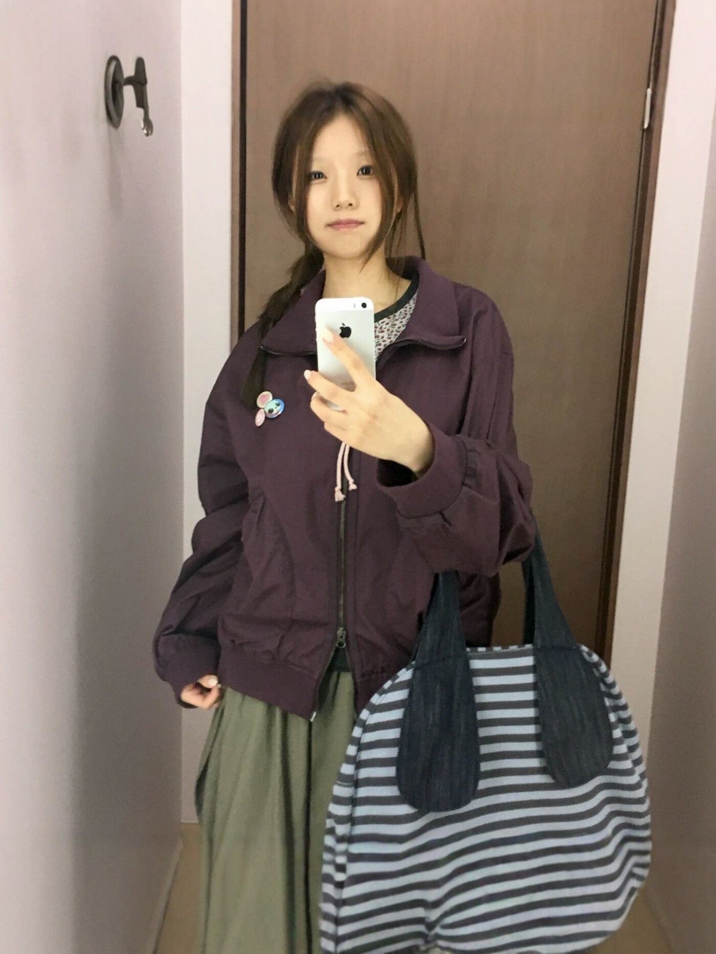 Slouchy Striped Large Capacity Waterproof Nylon Women's Shoulder Bag