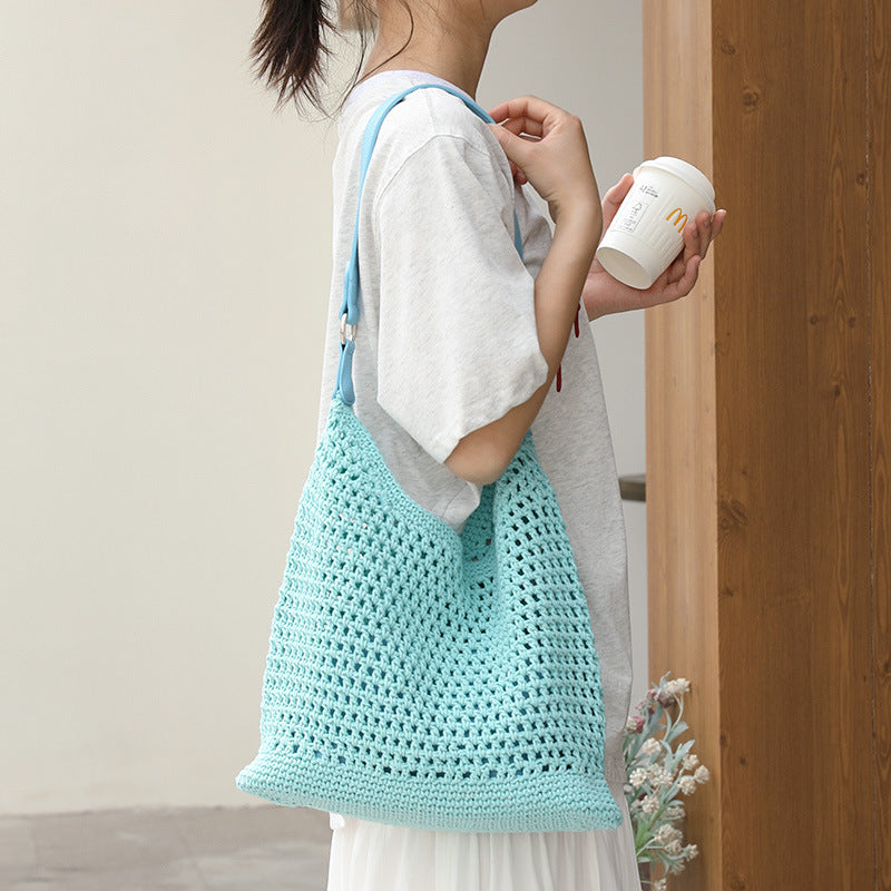 Women's Leisure Artistic Fashion Cotton Thread Hollow Hand-woven Women's Shoulder Bag