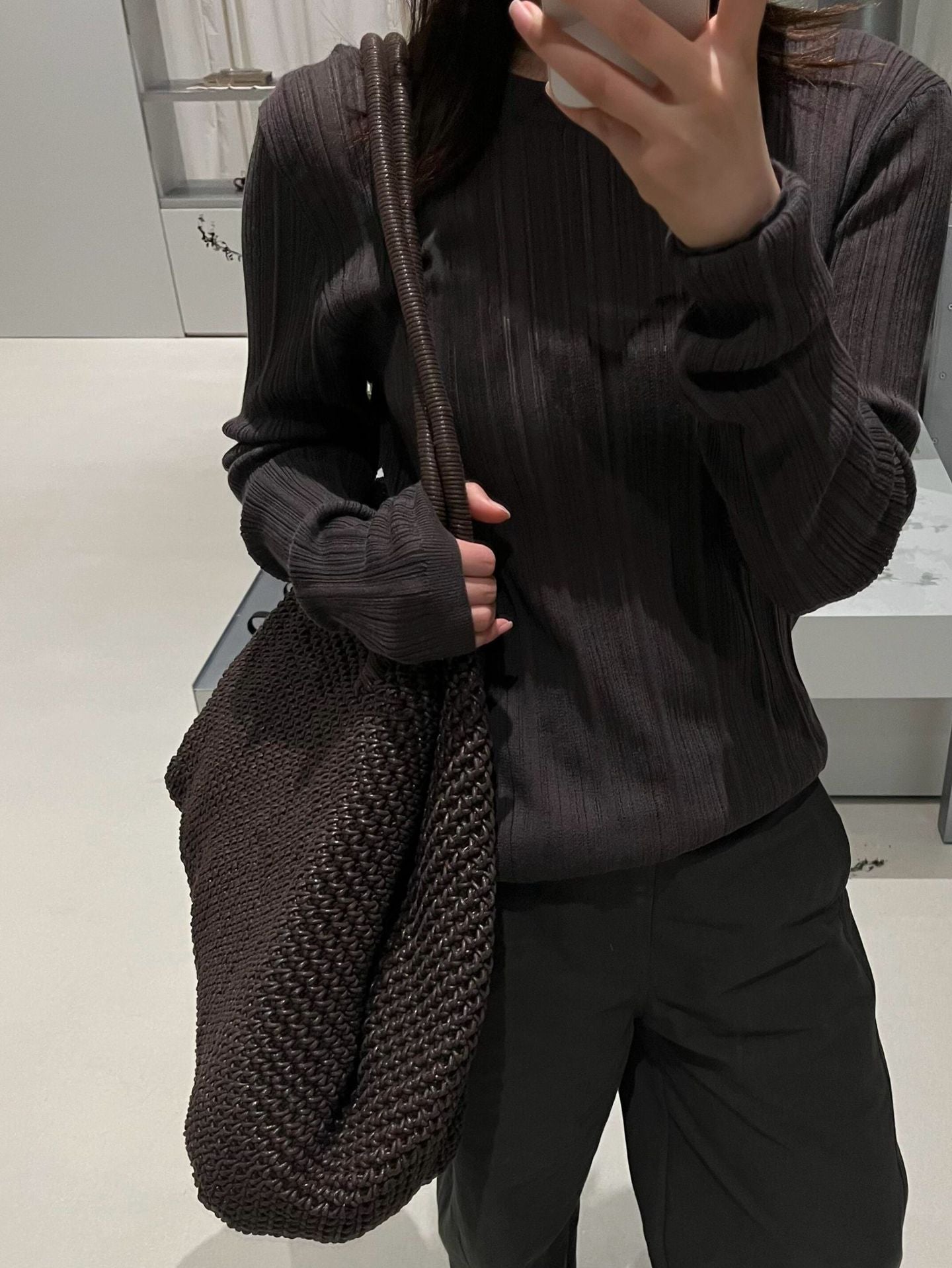 Woven Solid Color Minimalist Open Design Women's Shoulder Bag