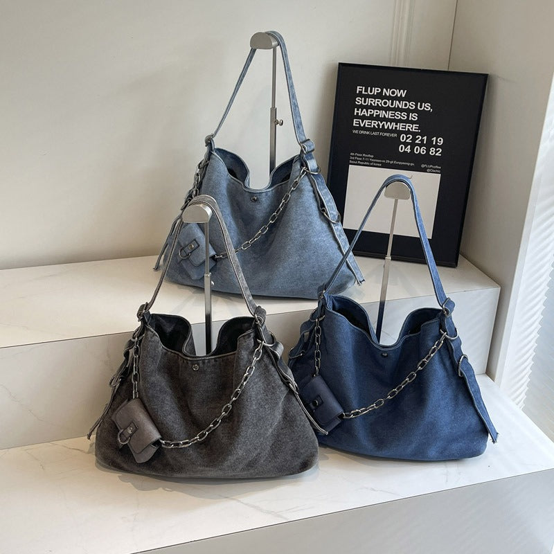 Women's Denim Large Capacity Chain Jeans Fashion Tote Bags