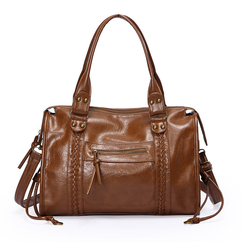 Women's Retro Motorcycle Portable Large Capacity Short Women's Handbag