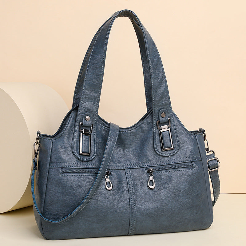Women's Retro Large Capacity Oil Wax Leather Soft Pure Color Commuter Women's Shoulder Bag