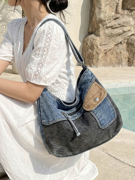 Women's Retro Trendy Washed Denim Fashion Stitching Women's Shoulder Bag