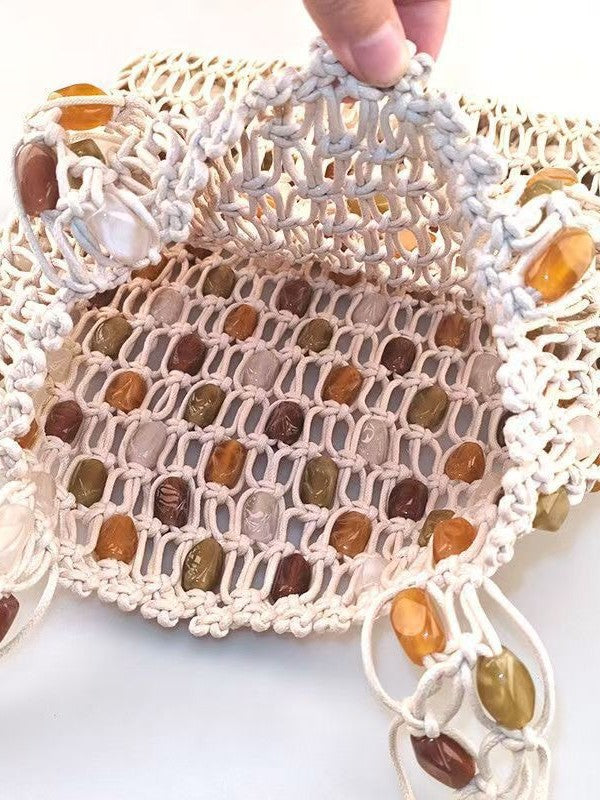 Women's Hand-woven Design Beaded High-grade Retro Large Women's Handbag