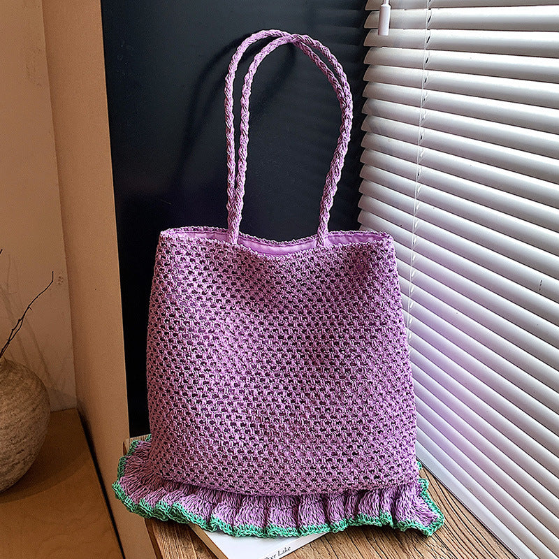 Capacity Skirt Straw Niche Hollow Out Woven Seaside Vacation Women's Shoulder Bag