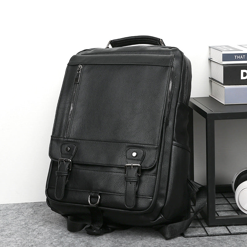 Men's Leather Large Capacity Charging Computer Universal Backpack