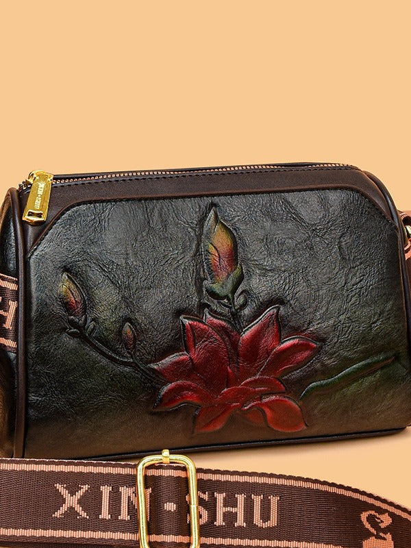 Women's Affordable Luxury Fashion Retro Chinese Ethnic Rune Carved Authentic Leather Women's Messenger Bag